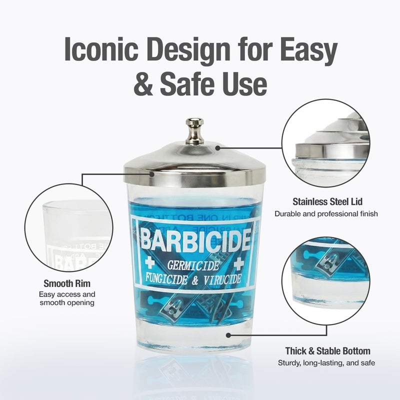 BARBICIDE Disinfectant Jar (Small - 4 Fl Oz) â€“ Durable Glass Immersion Container with Stainless Steel Lid and Tray â€“ Professional Salon, Spa & Barber Tool Sanitizer for Combs, Brushes & Implements - Image 3